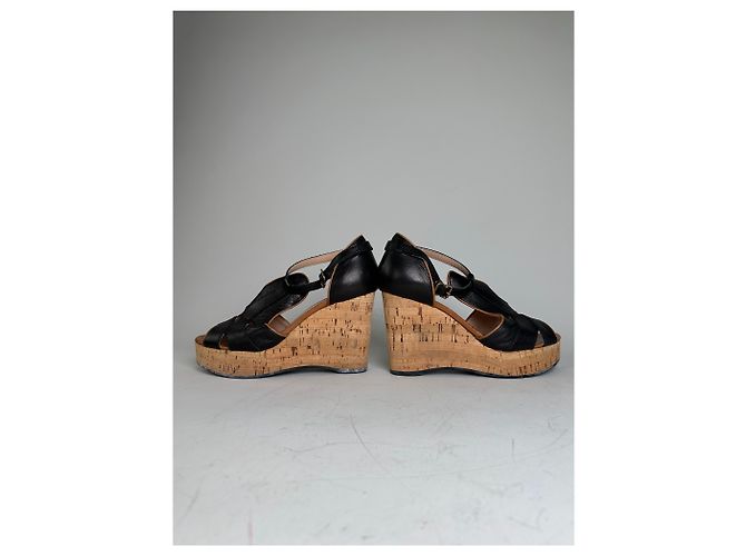 Chloé Sandali con zeppa in sughero e pelle vintage Chloe Nero EU38 - vista 6