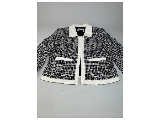 Salvatore Ferragamo Giacca vintage Ferragamo in cotone e rayon nero bianco S - vista 9