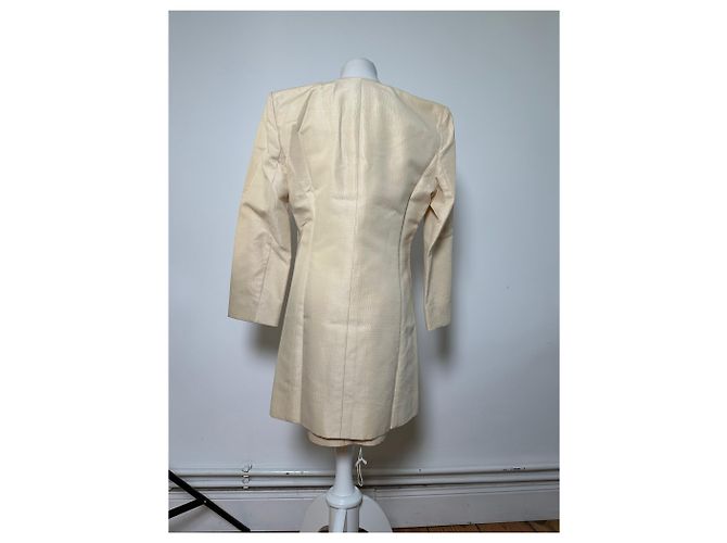 Céline Vintage Celine Satin-Seidenmantel Creme mit silbernen Ketten-Details M Beige - Ansicht 12