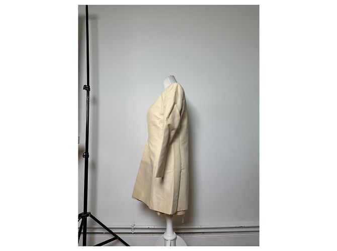 Céline Vintage Celine Satin-Seidenmantel Creme mit silbernen Ketten-Details M Beige - Ansicht 2