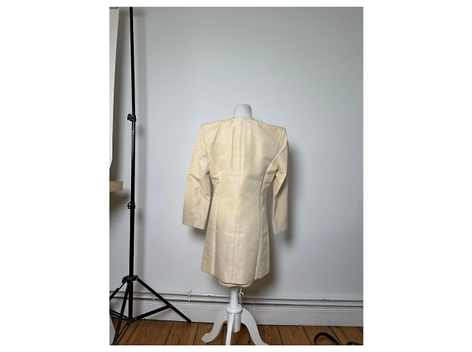 Céline Vintage Celine Satin-Seidenmantel Creme mit silbernen Ketten-Details M Beige - Ansicht 4