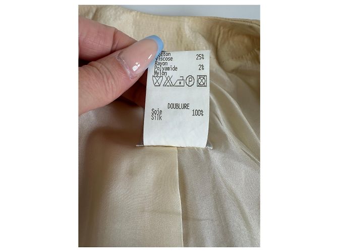 Céline Vintage Celine Satin-Seidenmantel Creme mit silbernen Ketten-Details M Beige - Ansicht 5