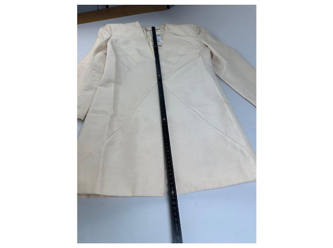 Céline Vintage Celine Satin-Seidenmantel Creme mit silbernen Ketten-Details M Beige - Ansicht 8