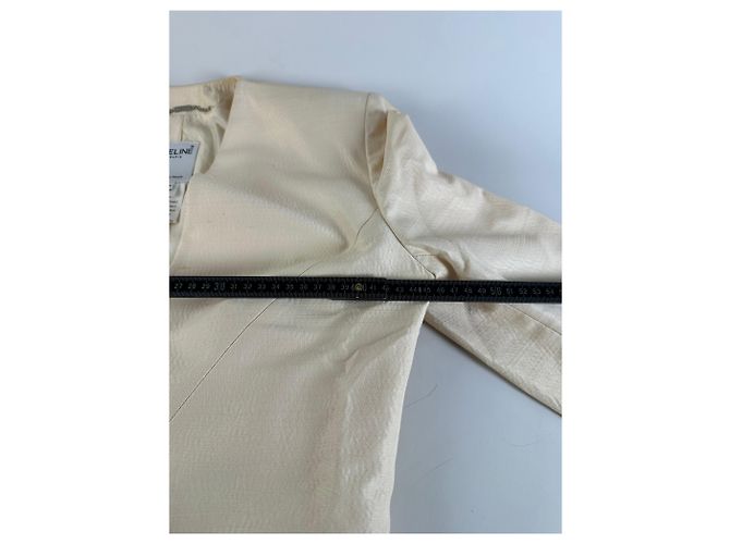 Céline Vintage Celine Satin-Seidenmantel Creme mit silbernen Ketten-Details M Beige - Ansicht 9