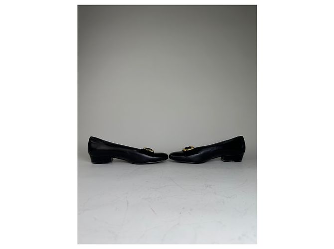 Chloé Vintage Chloe Leder-Wildleder-Schuh mit Schnalle Schwarz Gold EU35.5 - Ansicht 2