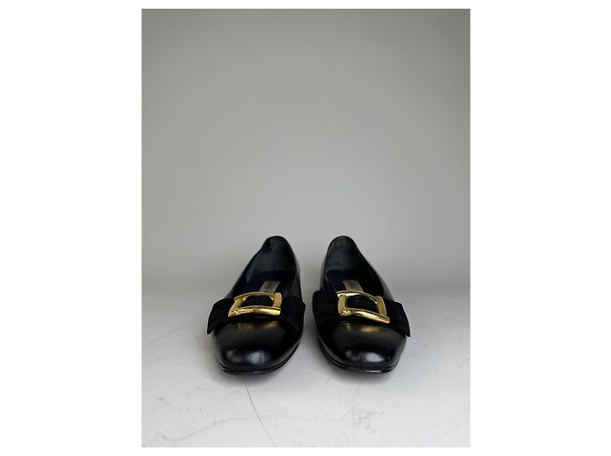 Chloé Vintage Chloe Leder-Wildleder-Schuh mit Schnalle Schwarz Gold EU35.5 - Ansicht 5