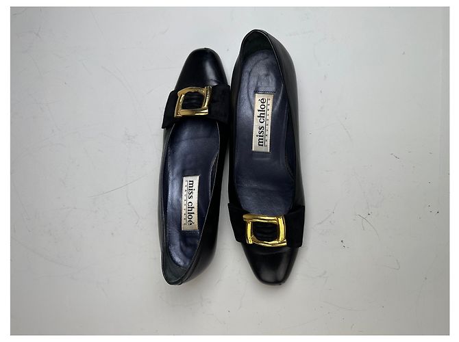 Chloé Vintage Chloe Leder-Wildleder-Schuh mit Schnalle Schwarz Gold EU35.5 - Ansicht 8