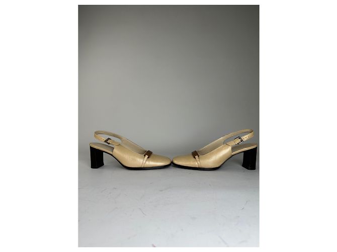 Vintage Bottega Veneta Leder Slingback Pumps Hellgold EU35.5 - Ansicht 2