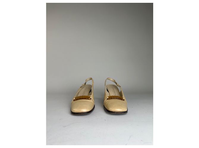 Vintage Bottega Veneta Leder Slingback Pumps Hellgold EU35.5 - Ansicht 5