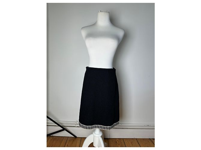 Gonna vintage Dior in misto cotone a quadri nera e bianca Nero - vista 12