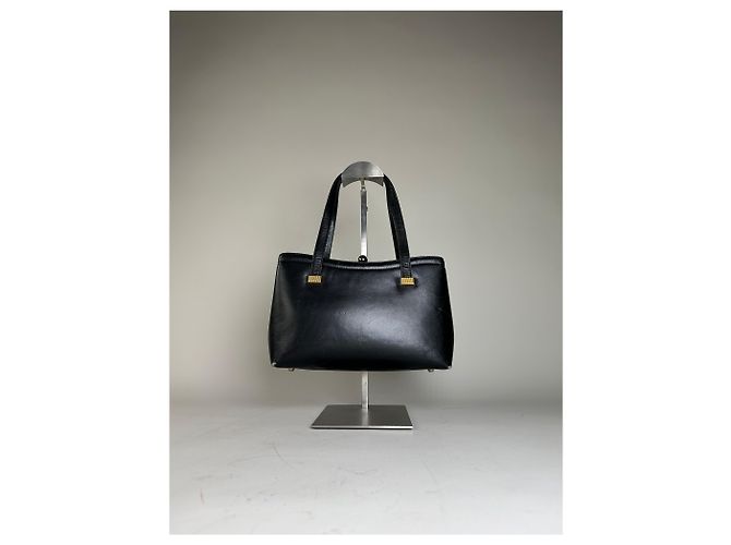 Vintage Givenchy strukturierte Leder-Tote Bag Schwarz Gold - Ansicht 12