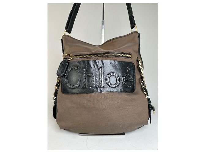 Chloé Vintage Chloe Canvas Leder Hobo Tasche Braun Schwarz Gold - Ansicht 13