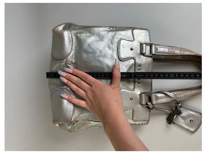 Céline Tote in pelle metallizzata vintage Celine Argento - vista 12