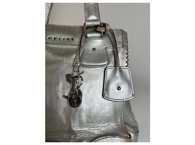Céline Tote in pelle metallizzata vintage Celine Argento - vista 13