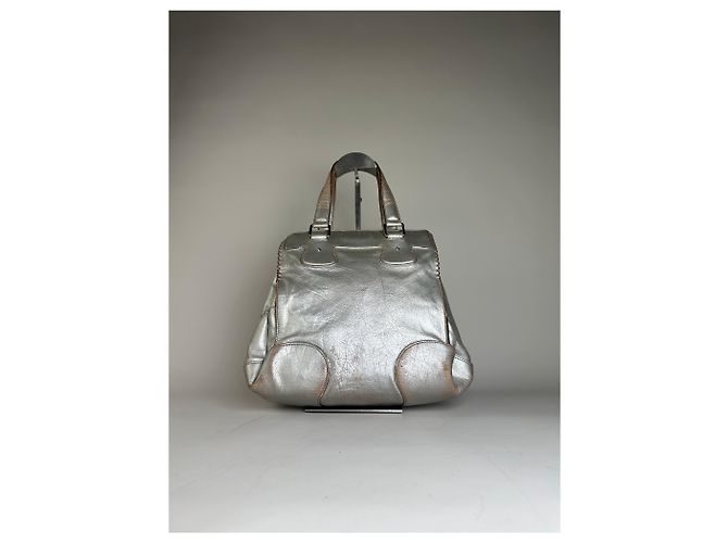 Céline Tote in pelle metallizzata vintage Celine Argento - vista 15