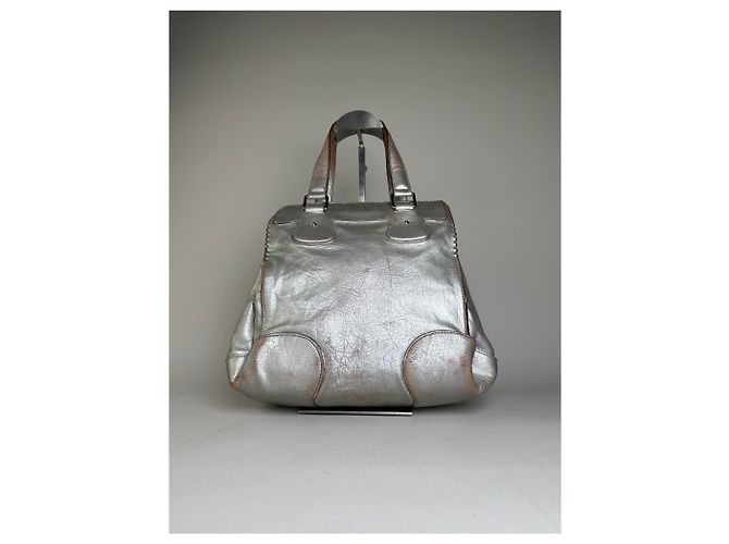 Céline Tote in pelle metallizzata vintage Celine Argento - vista 2