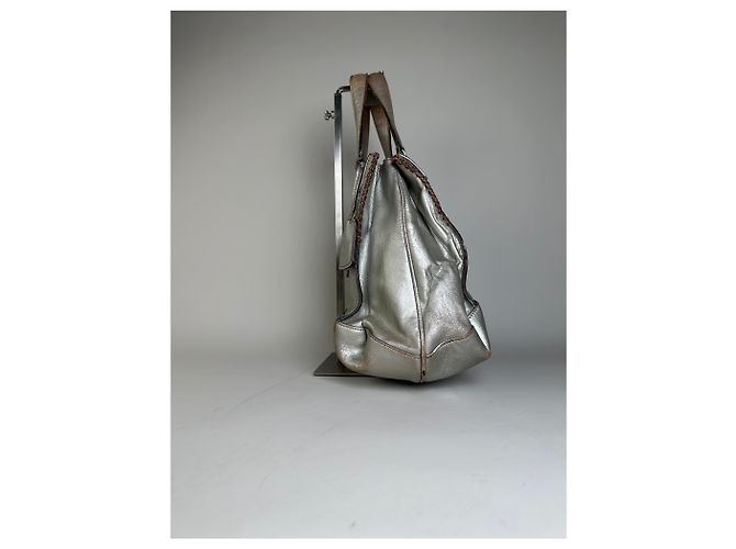 Céline Tote in pelle metallizzata vintage Celine Argento - vista 5