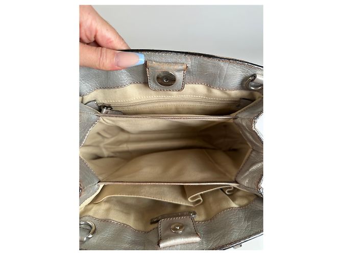 Céline Tote in pelle metallizzata vintage Celine Argento - vista 6