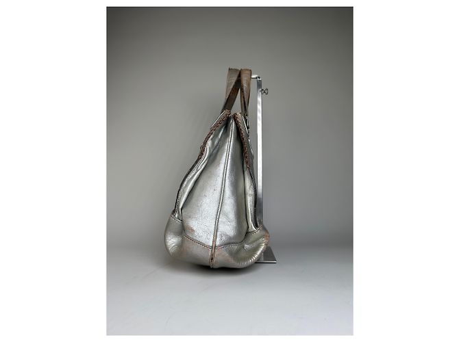 Céline Tote in pelle metallizzata vintage Celine Argento - vista 7