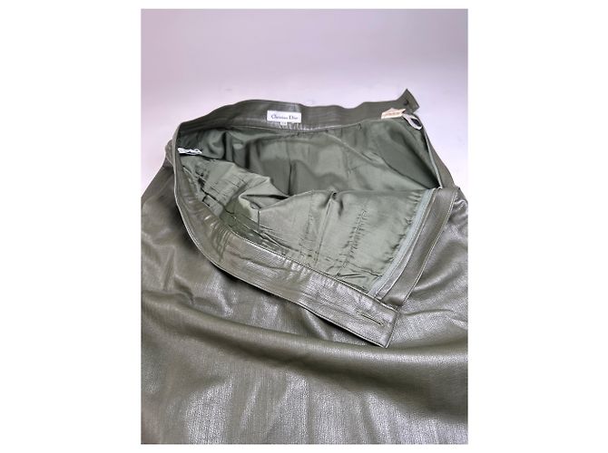 Gonna in pelle vintage Dior verde oliva - vista 11