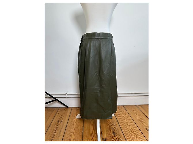 Gonna in pelle vintage Dior verde oliva - vista 14