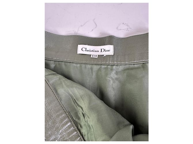 Gonna in pelle vintage Dior verde oliva - vista 5