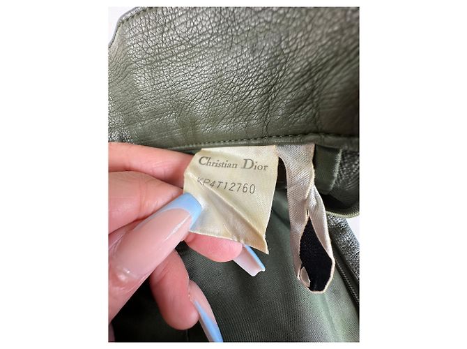 Gonna in pelle vintage Dior verde oliva - vista 7