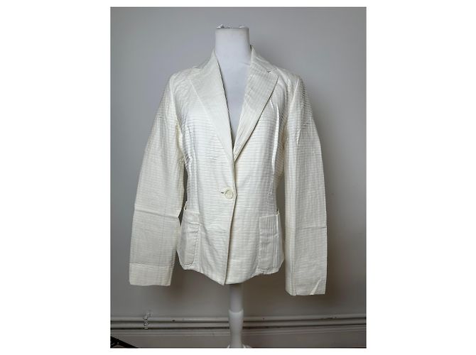 Céline Blazer Vintage Celine in Cotone e Seta Crema M Beige - vista 12