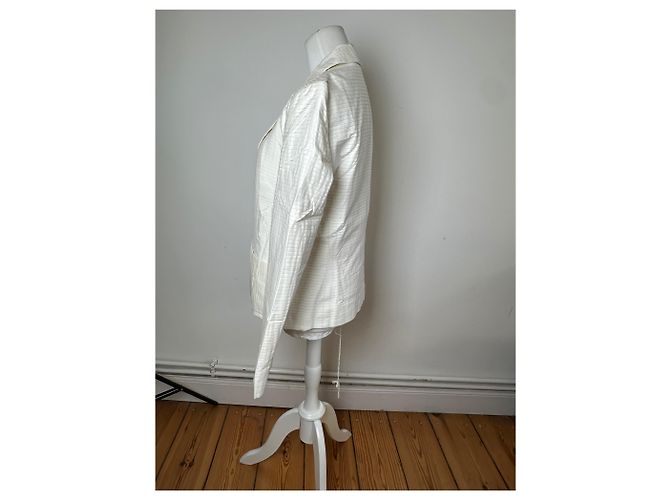 Céline Blazer Vintage Celine in Cotone e Seta Crema M Beige - vista 2