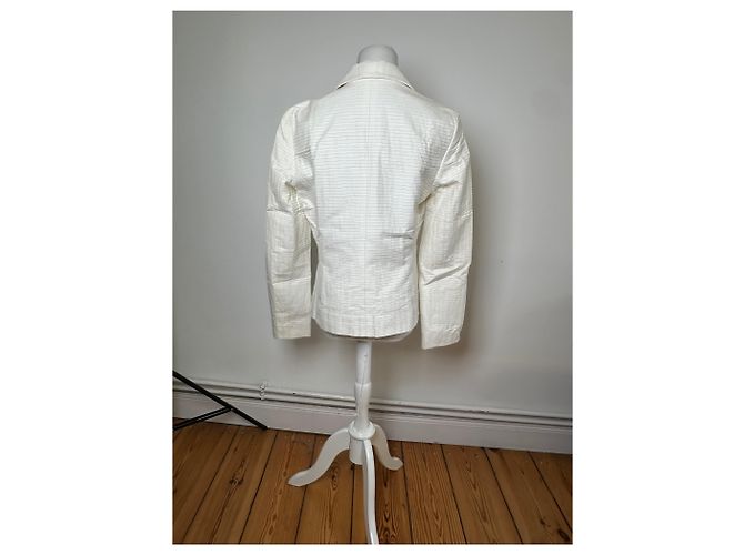 Céline Blazer Vintage Celine in Cotone e Seta Crema M Beige - vista 3