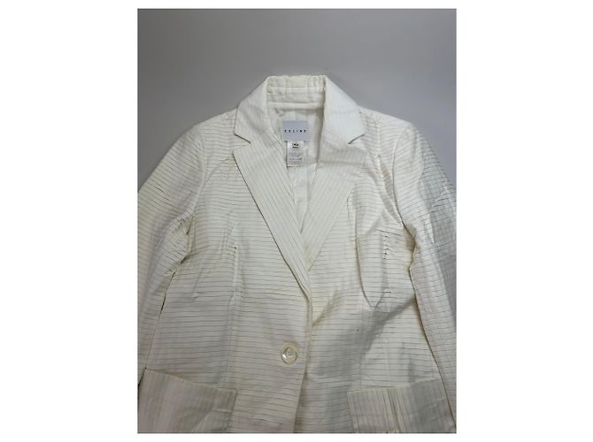 Céline Blazer Vintage Celine in Cotone e Seta Crema M Beige - vista 5