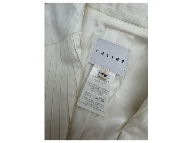 Céline Blazer Vintage Celine in Cotone e Seta Crema M Beige - vista 6