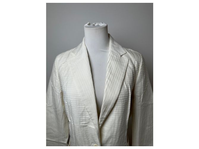 Céline Blazer Vintage Celine in Cotone e Seta Crema M Beige - vista 7