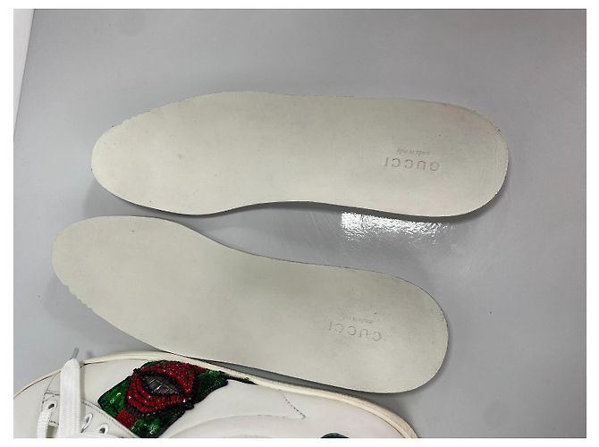 Gucci Ace Baskets en cuir avec application lèvres Blanc Rouge Vert Métallisé - vue 11