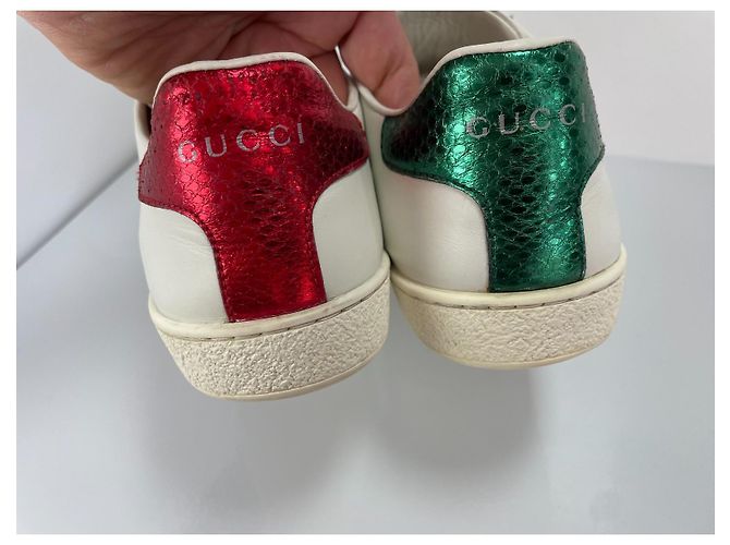 Gucci Ace Baskets en cuir avec application lèvres Blanc Rouge Vert Métallisé - vue 5