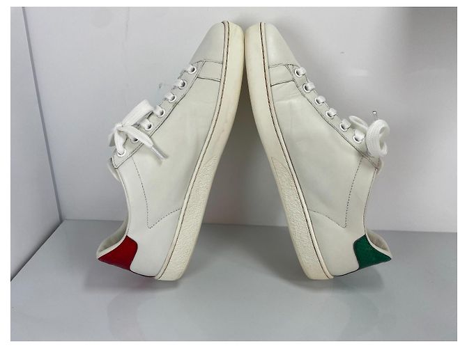 Gucci Ace Baskets en cuir avec application lèvres Blanc Rouge Vert Métallisé - vue 6