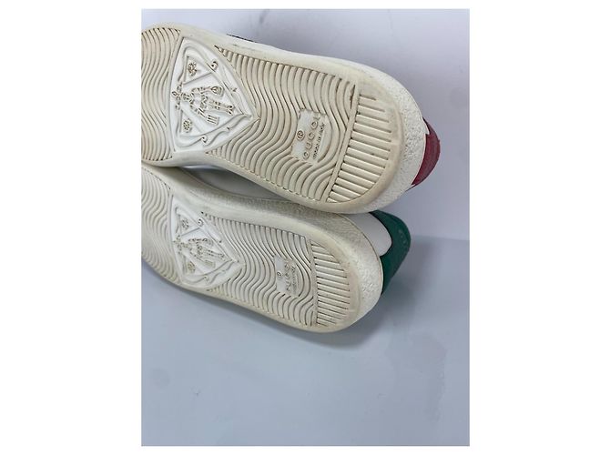 Gucci Ace Baskets en cuir avec application lèvres Blanc Rouge Vert Métallisé - vue 9