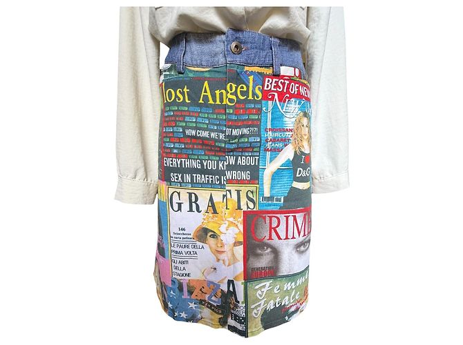 Minifalda vaquera Dolce & Gabbana estampado Trashy Magazine Multicolor Azul claro - vista 3