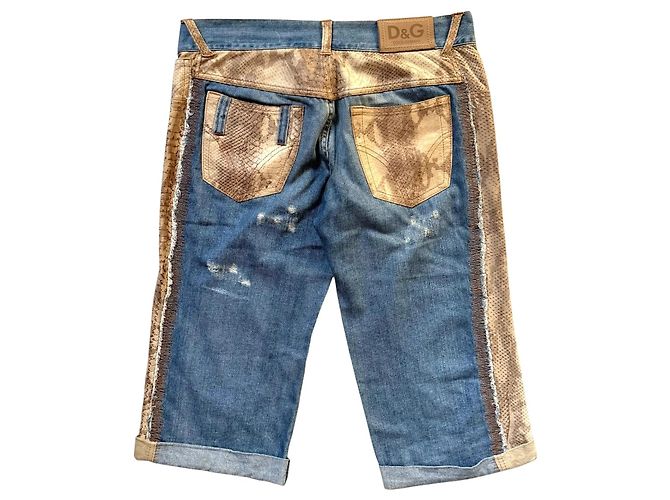 Dolce & Gabbana Python-Print Denim Shorts Braun Blau - Ansicht 2
