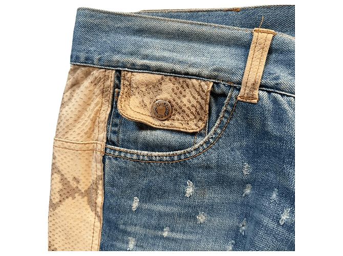 Dolce & Gabbana Python-Print Denim Shorts Braun Blau - Ansicht 3