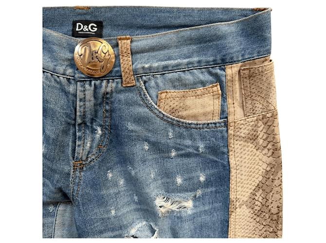 Dolce & Gabbana Python-Print Denim Shorts Braun Blau - Ansicht 4