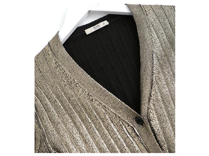 Prada Cardigan canelado dourado Spring 2004 - vista 3