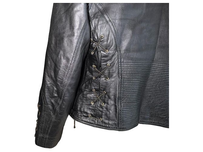 Gianni Versace Versace Versus Lederjacke mit Pelzkragen Schwarz - Ansicht 10