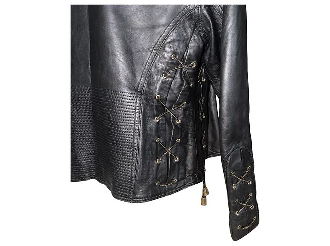 Gianni Versace Versace Versus Lederjacke mit Pelzkragen Schwarz - Ansicht 11