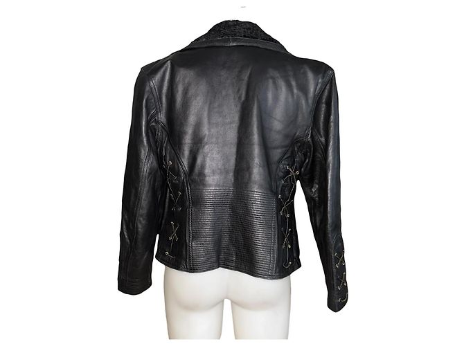Gianni Versace Versace Versus Lederjacke mit Pelzkragen Schwarz - Ansicht 2