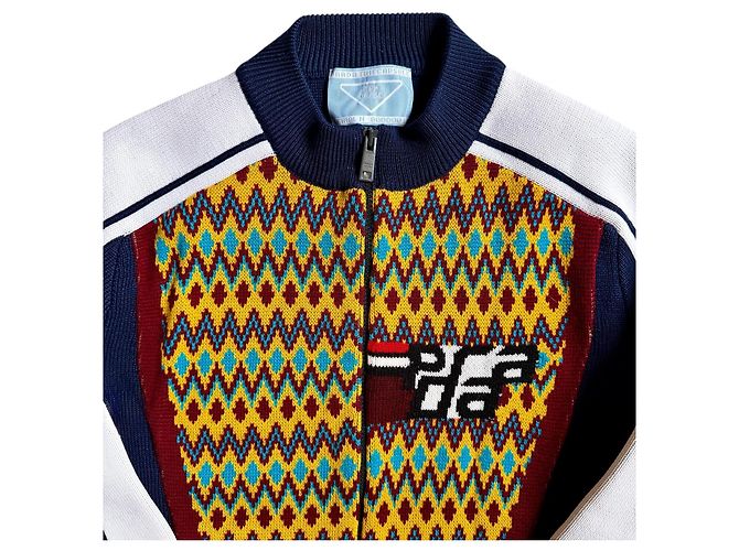 Jacquard Prada Wollstrickjacke Limited Edition 2021 Weiß Blau Mehrfarben - Ansicht 3