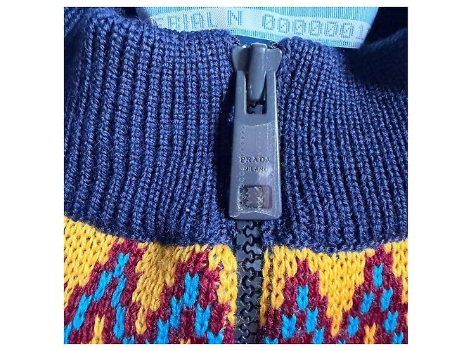 Jacquard Prada Wollstrickjacke Limited Edition 2021 Weiß Blau Mehrfarben - Ansicht 5