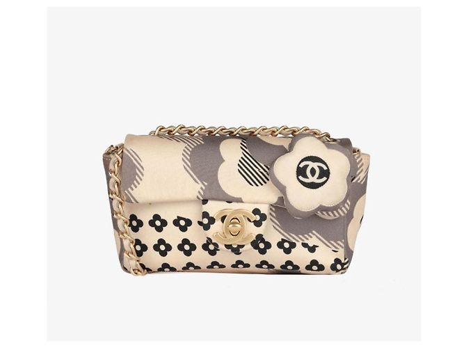 Chanel Borsa Flap Stampa Floreale Bianco Beige Grigio - vista 6