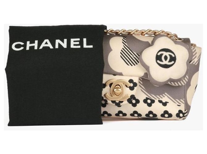 Chanel Borsa Flap Stampa Floreale Bianco Beige Grigio - vista 8