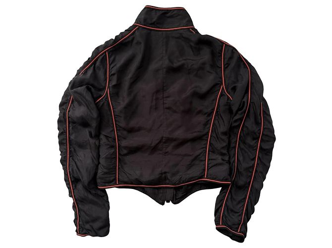 Chaqueta corta de seda Armani Jeans con ribete rojo Negro - vista 2